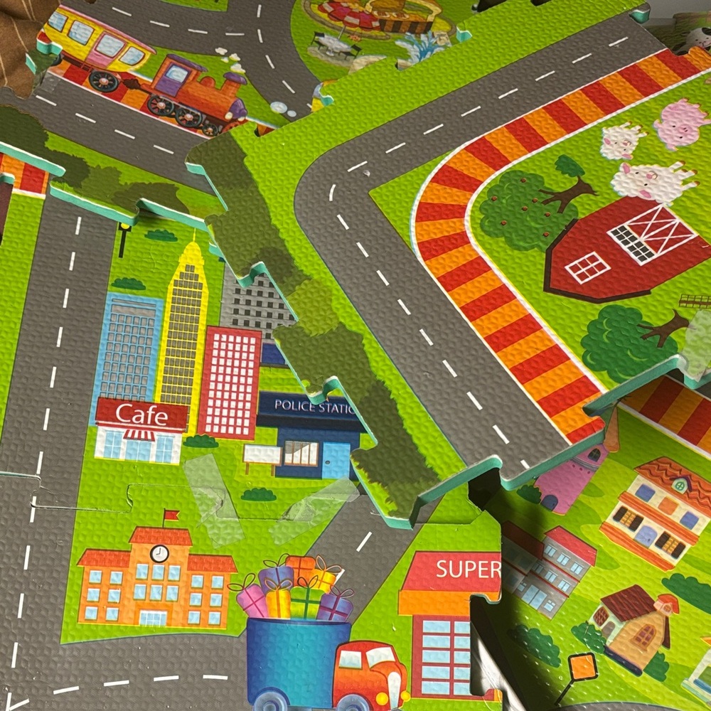 6pc Colorful City Play Mat Puzzle for Kids- easily cleanable! BUNDLE